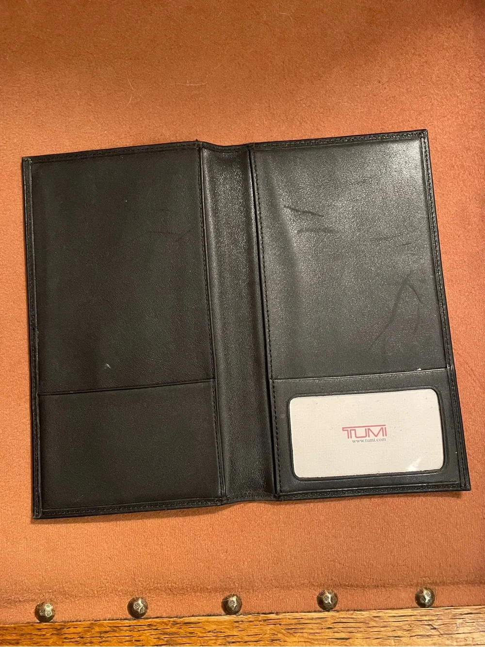 Tumi Black Leather Long Wallet, Travel Checkbook Cover, Passport, Portfolio